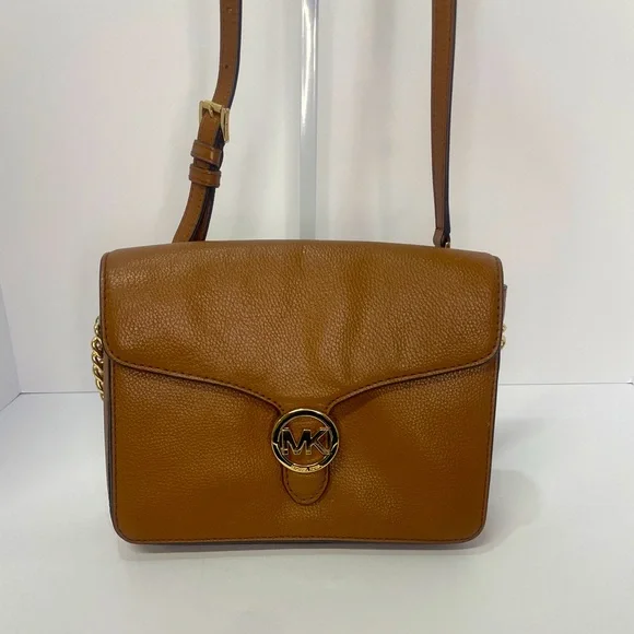 Michael Kors Vanna Medium Brown Pebbled Leather Crossbody Bag - Picture 2 of 11